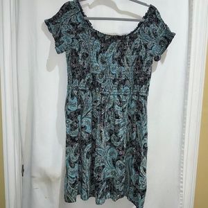 Band of Gypsies paisley smocked mini dress Sz XXL scoop neck pockets